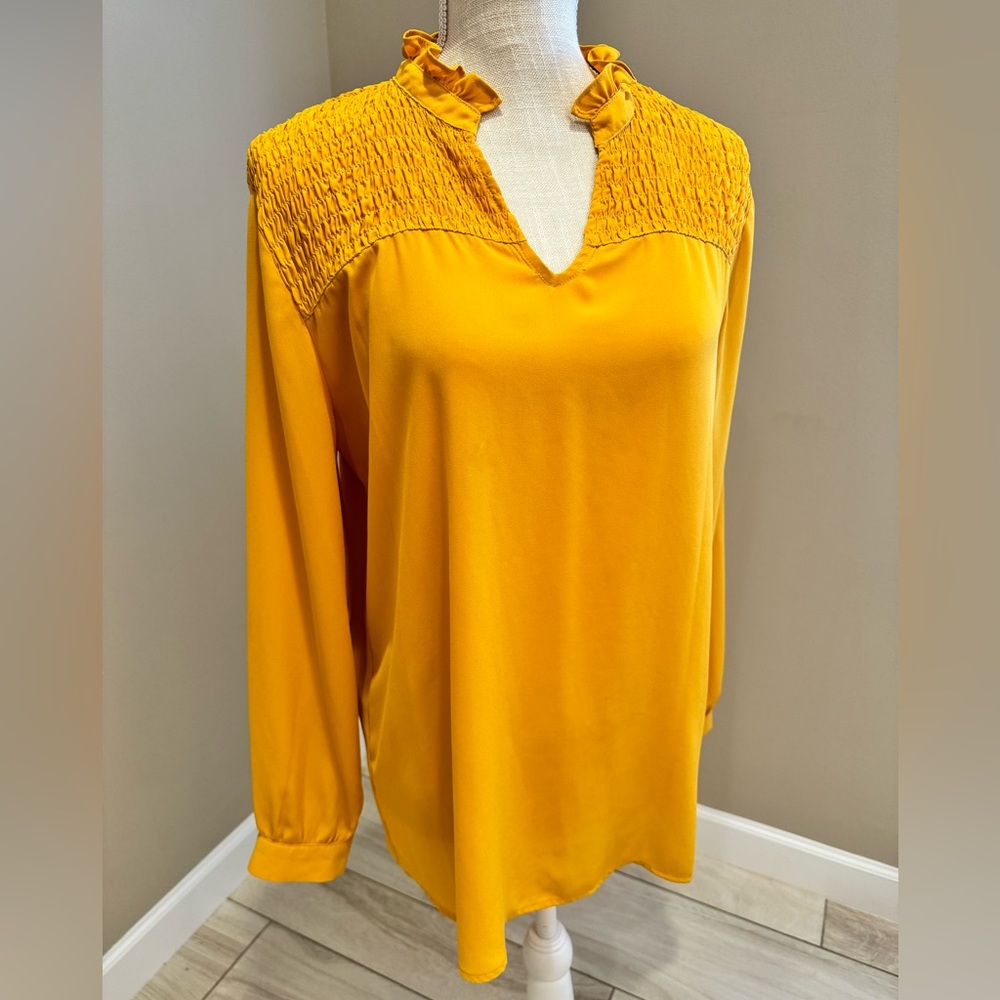 VALERIE STEVENS Smocked Golden Blouse